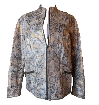 Chico's Queen of The Jungle Reversible Leather Jacket Size 3