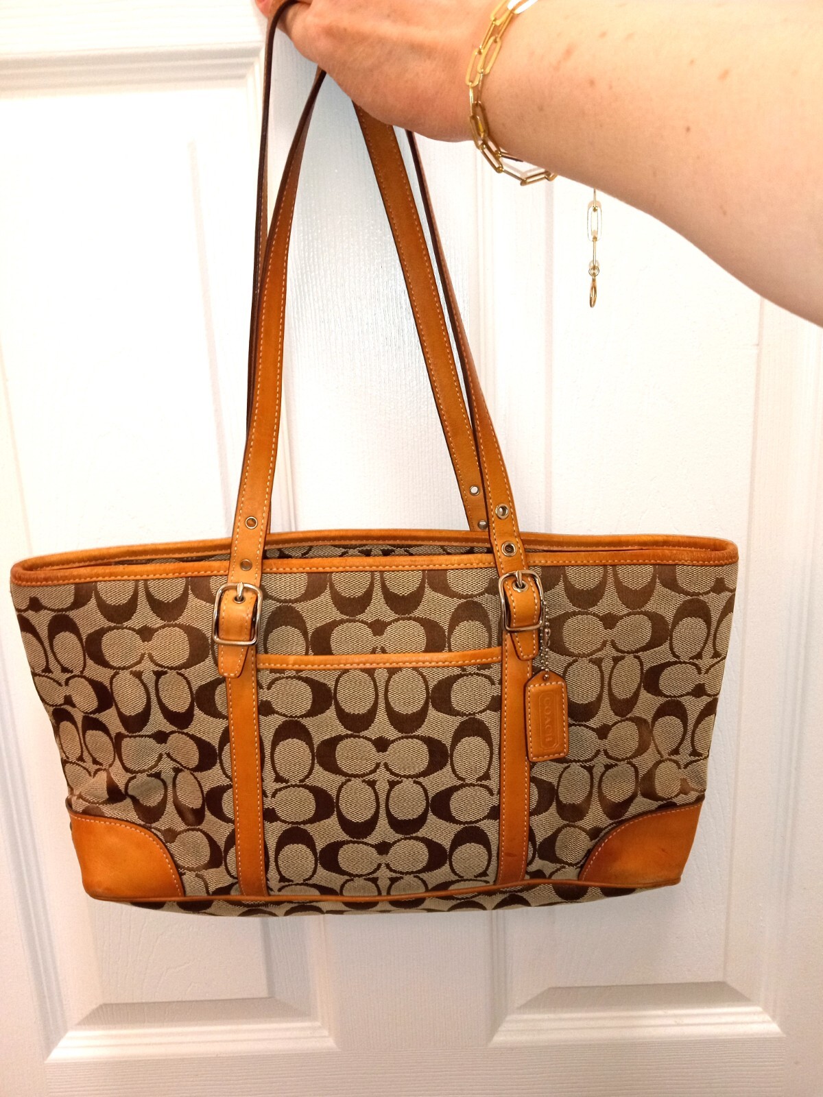 * COACH, "Traditional Orange Interior Signature" Tan … Gem