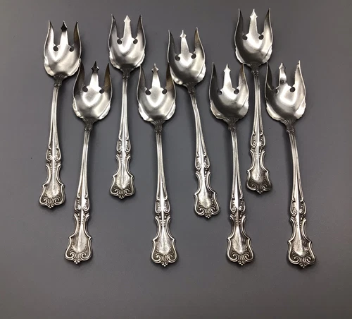 Antique - Rare Set 8 Ice Cream Forks - Litchfield, International, Sterling 5.25”