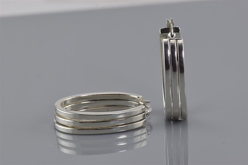 Pendientes de aro de plata esterlina de 30 mm x 20 mm x 7 mm con marco de triple caja - Imagen 5 de 6