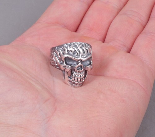 15g fire flames skull biker harley goth motorcycle 925 sterling silver mens ring - Picture 6 of 12
