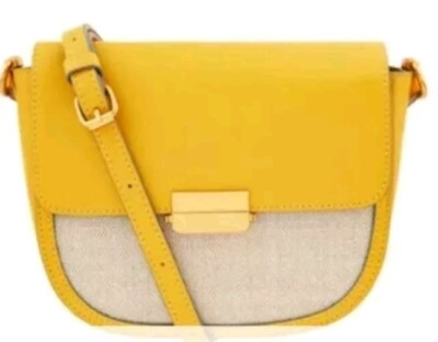 Monsoon Accessoire Leinen Panel Mix Umhängetasche gelb elfenbein neu mit Etikett