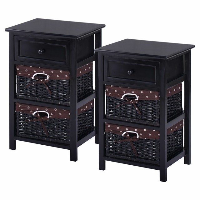 Giantex Set Of 2 Night Stand 3 Tier 1 Drawer Bedside End Table Organizer Black For Sale Online Ebay