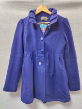 Fever London Size 8 Blue Wool Blend Coat Button Up