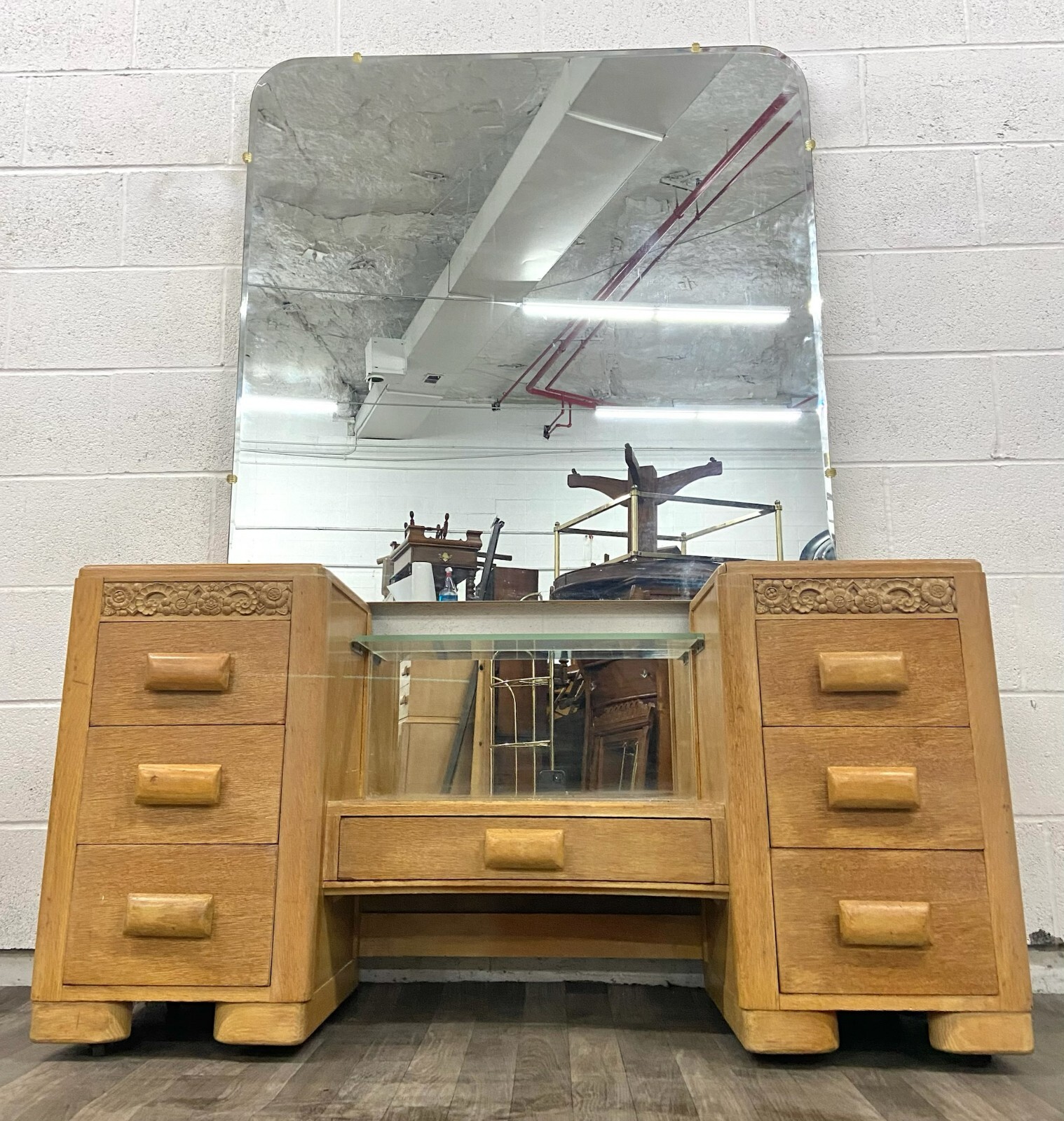 Rare Vintage Thomasville Mid Century Blonde Art Deco Style Vanity with