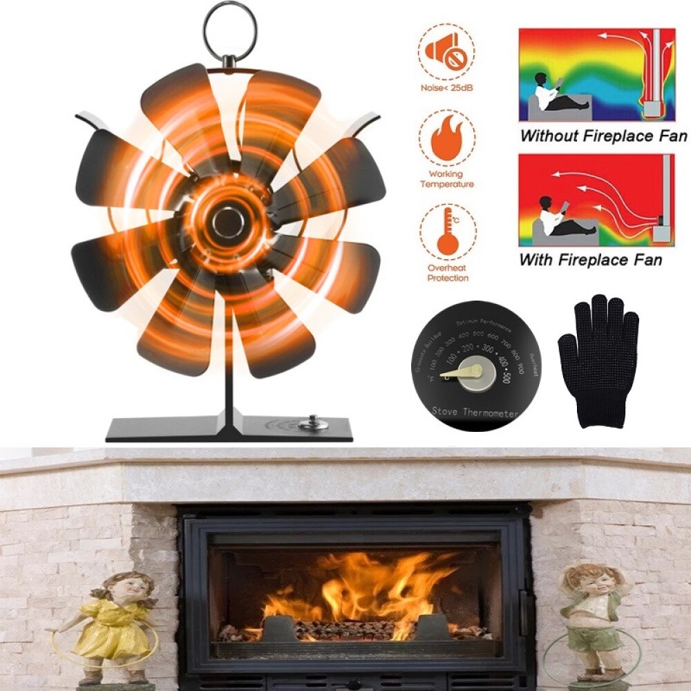 8 Blade Stove Top Fan Eco Heat Powered Wood Burning Log Fire Burner Stove  Fan UK | eBay