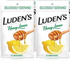 2 BAGS LUDENS LUDEN'S Honey Lemon Flavor Throat Drops 25 Count 8/25 SEALED