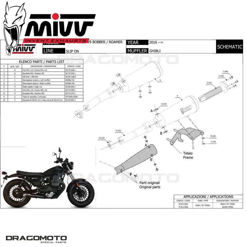 Doulbe Exhaust MOTO GUZZI V9 BOBBER / ROAMER 2020 MIVV Ghibli Black RC - Image 4 of 4