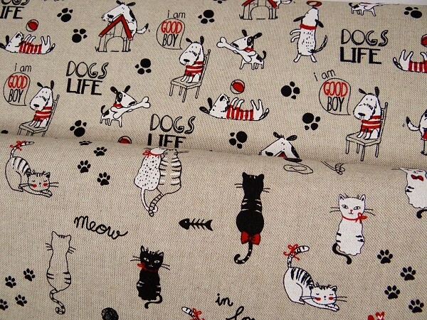 0,5 m Dekostoff Canvas Katzen Hunde bunt Stoff Meterware b