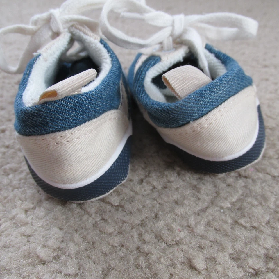 Faded Glory Tennis Shoe Sneakers Infant Boys Size 2 Blue Tan White Shoelace Ties - Image 2 of 4