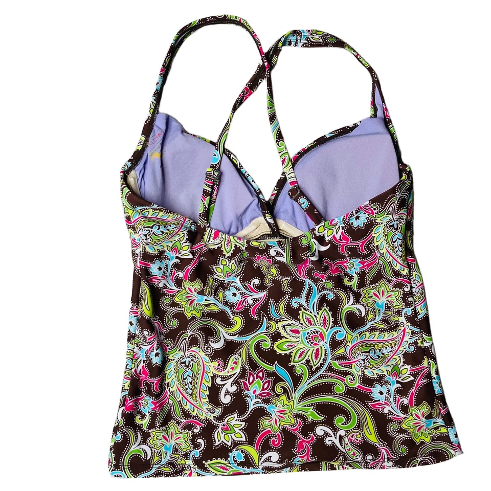 Athleta Tankini Top Brown Paisley Padded Wired Bra Adjust Straps Size 34D - Image 3 of 4