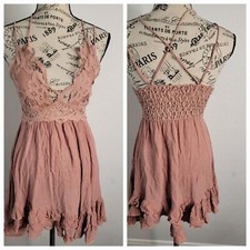 Free People Mini Dress XS Adella Lace Slip Layered Bohemian Rose V Neck Strappy