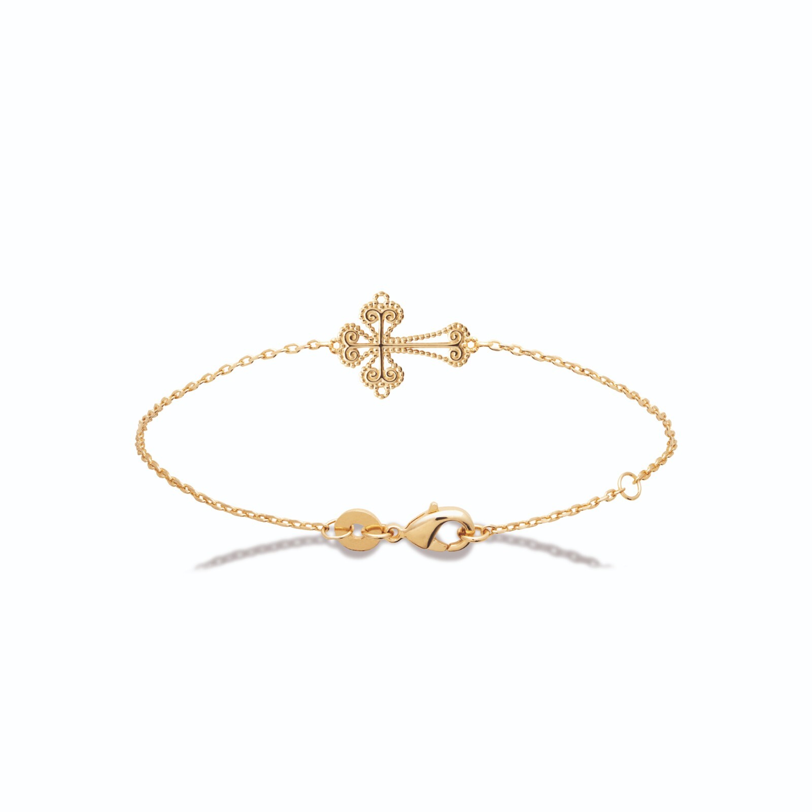 Bracelet en Plaqué Or 18 carats et sa croix baroque ciselée en maille fine