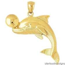 New 14k Yellow Gold Dolphin Pendant