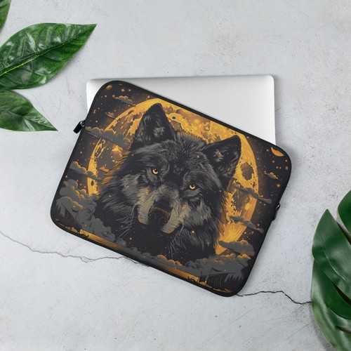 Funda para portátil con temática de lobos luna llena - Imagen 2 de 3
