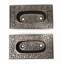 2 Antique Victorian Eastlake Ornate Cast Iron Window Sash Lift Pulls Handles