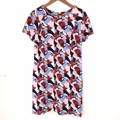 BNWT Red Herring Geo Print Shift Dress Pink Red Lilac Mod Career Work 60s 10 UK