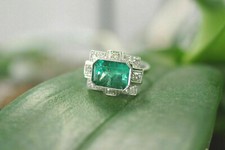 Art Deco Style 4Ct Emerald Cut Wedding Anniversary 925 Sterling Silver Ring