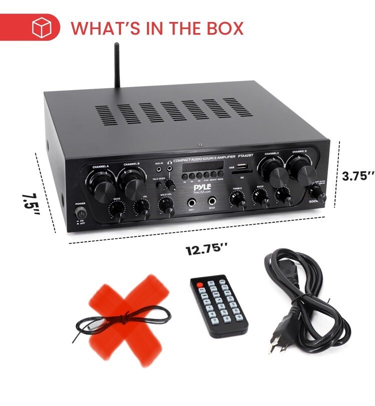 Pyle Bluetooth Audio Amplifier, 4-Ch. Audio Source Stereo Receiver System