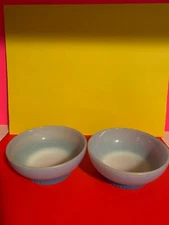 TWO VINTAGE ANCHOR HOCKING  FIRE KING  LIGHT ROBIN EGG 5" WHITE LINER BOWLS