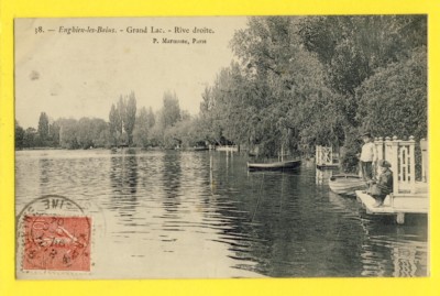 cpa 95 - ENGHIEN les BAINS en 1904 (Val d'Oise) Grand LAC Rive Droite PÊCHEURS