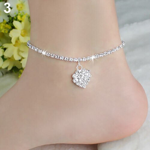 Damen Modeschmuck Fußkettchen Kristall Herz Anhänger Fußkettchen 11-10 - Bild 3 von 5