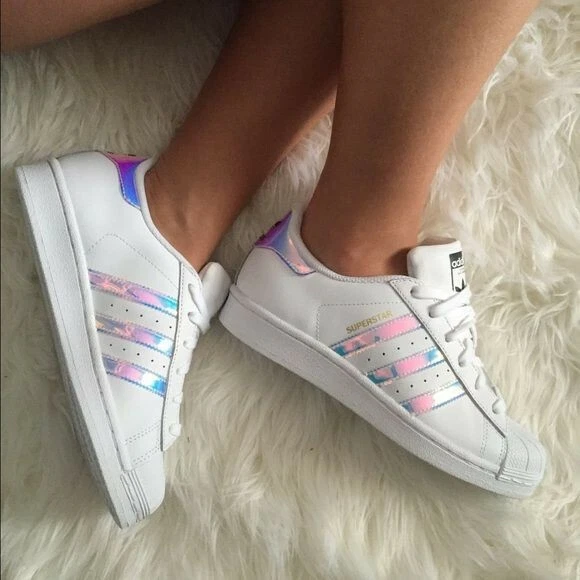 White adidas Superstar Iridescent stripes Size 5.5 Pre-owned | eBay