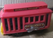 San Francisco Municipal Railway red TROLLEY Cable Car Wind Up Toy 4" NOT working