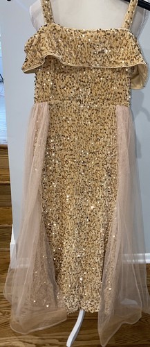 Vestido elegante de lentejuelas doradas Tween para niñas con falda de malla adjunta talla 11 - Imagen 3 de 9