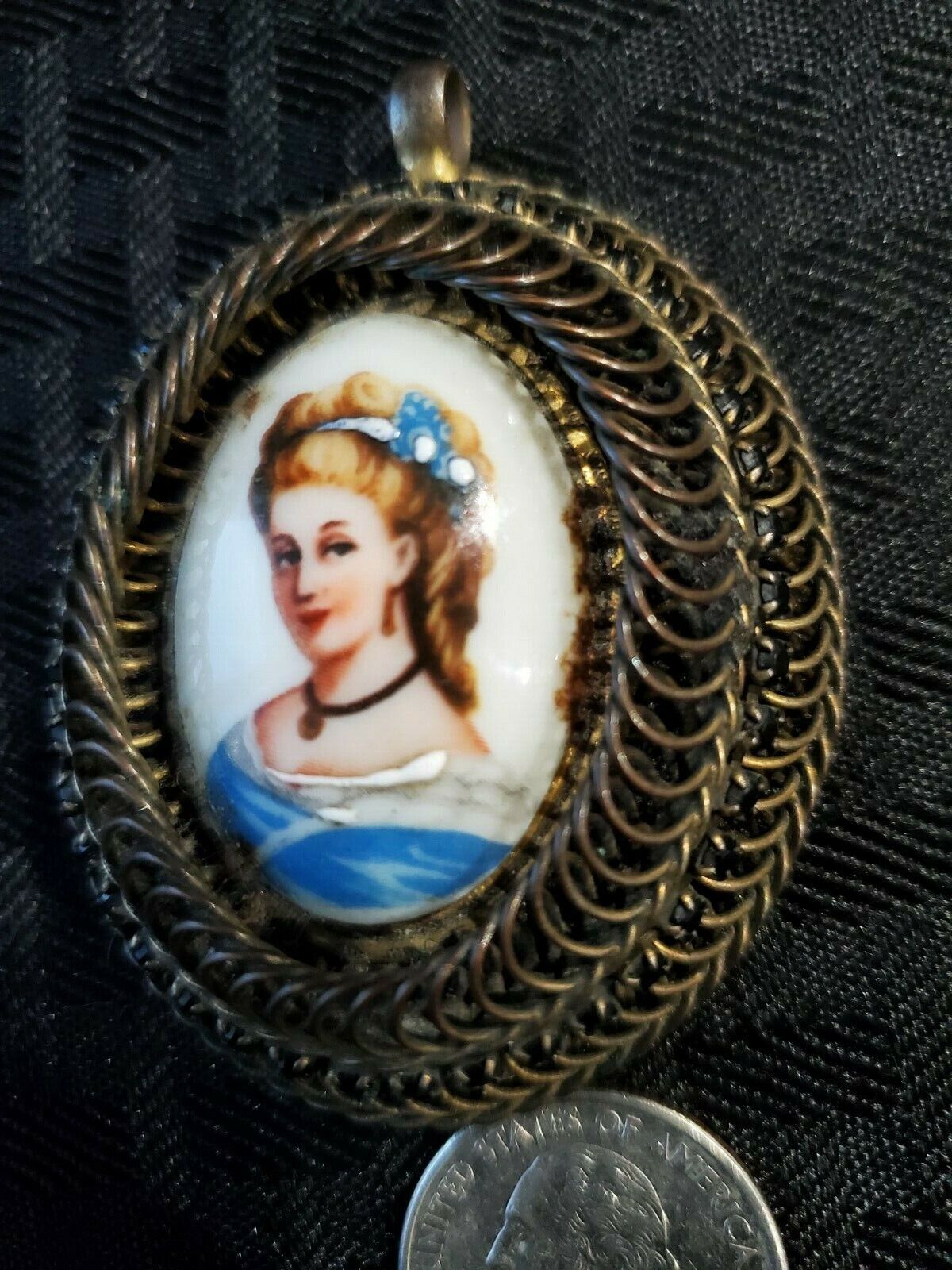 Warner Signed Hand Painted Cameo Pendant, Unsigne… - image 8