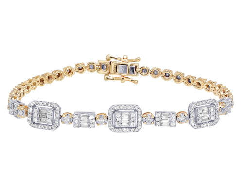 Baguette Cluster Halo 1 3/10 CT Real Diamond Illusion and Toni Set Bracelet Y... - Picture 1 of 5