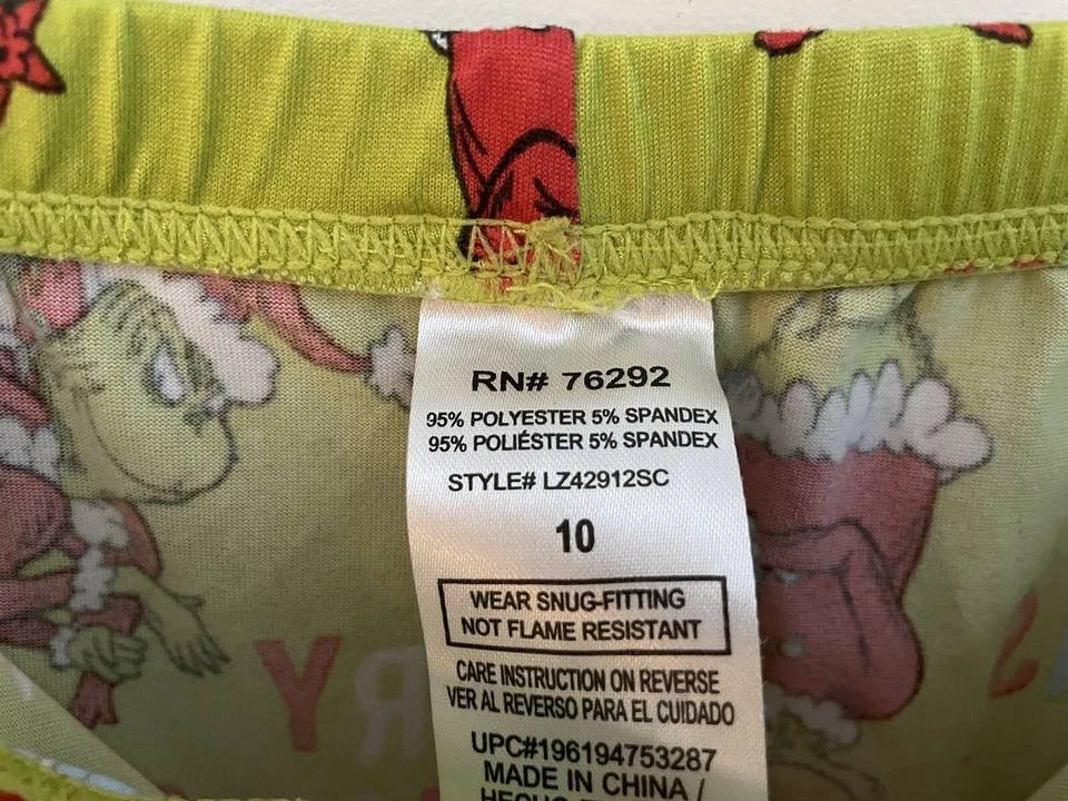 Pantalones PJ Komar Niños Dr. Seuss El Grinch Feliz Navidad Poliéster Verde 10 Foto 2 de 4