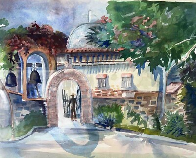 Original Painting Architecture Artist JOAN PERRY 1990s 18 Hx 23.5 W