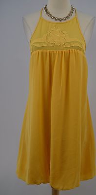 BCBG MAXAZRIA Cocktail Dress Halter Yellow Chiffon sexy bubble hem dress SZ  6