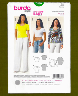 Easy Pullover Fitted Knit Shirts Sewing Pattern (Sizes 6-20) Burda Style 6820