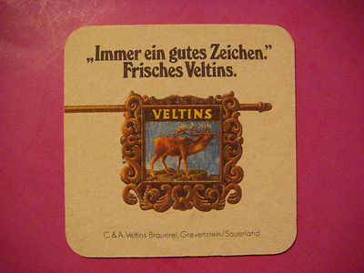 Beer Brewery Coaster ~*~ VELTINS Brewing Pilsener, GERMANY ~ Elk, Deer, Reindeer