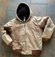 Vtg Tan Carhartt Canvas Hooded Insulated Jacket Men s Sz Med R
