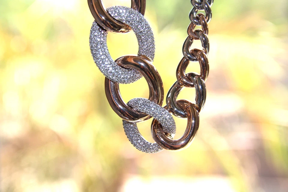 Collar de eslabones de oro rosa cristal pavé de Swarovski. Precioso collar llamativo Foto 3 de 4