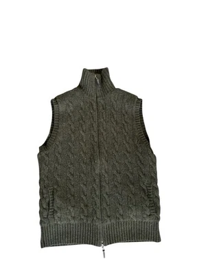 Ralph Lauren Green Women's Cable Knit FullZip Cashmere Sweater Vest XL Thick EUC - Image 1 of 4