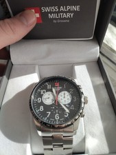 Silver Swiss Alpine military watch mens