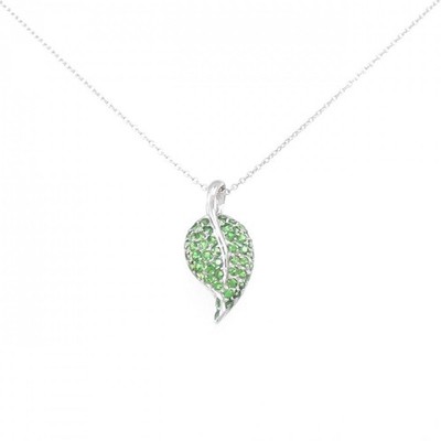 Authentic K18WG Leaf Green Garnet Necklace 0.57CT #270-003-992-8358