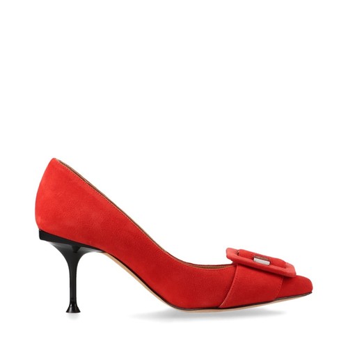 Sergio Rossi Suede Pumps 36 Ladies' Red A87250 Logo Buckle - Picture 2 of 15