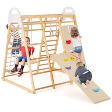 8-in-1 Jungle Gym Playset, Wooden Climber Play Set w/ Monke Natural