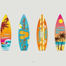 Surfboard Wall Decor Set 4 Pack Summer Beach Signs Hanging Wood 15-3/4" 4-1/2"