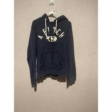 Abercrombie & Fitch Hoodie Mens Pullover Spell Out Graphic Blue Distressed