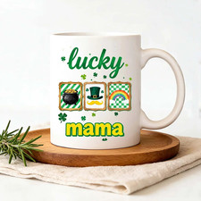 St. Patrick's Day Mug Lucky Mama Pot Of Gold Leprechaun Hat Rainbow Shamrock Mug