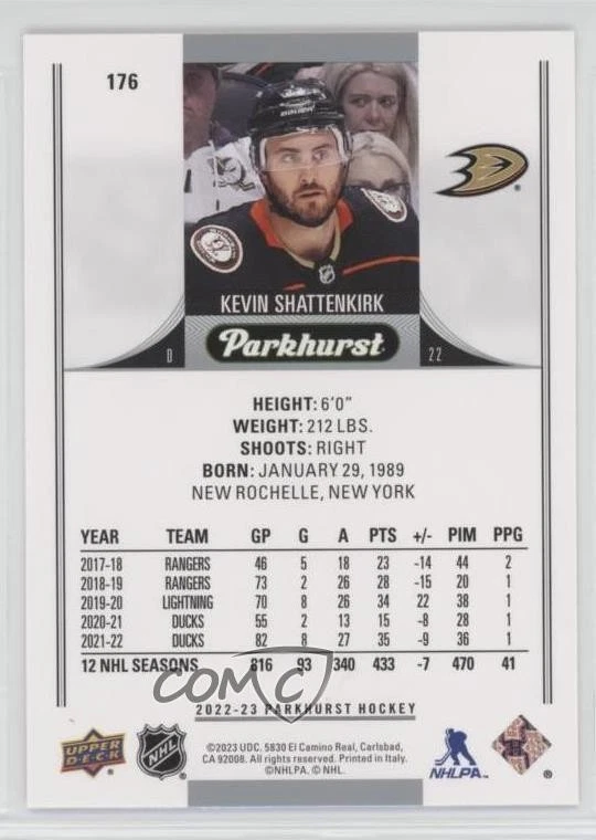 2022-23 Upper Deck Parkhurst Gold Foil Kevin Shattenkirk #176 - Image 2 of 2