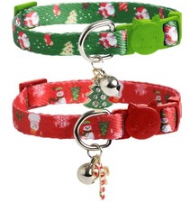 Christmas Cat Collar Breakaway with Bell 2 Pack Nylon Adjustable Kitten Collars