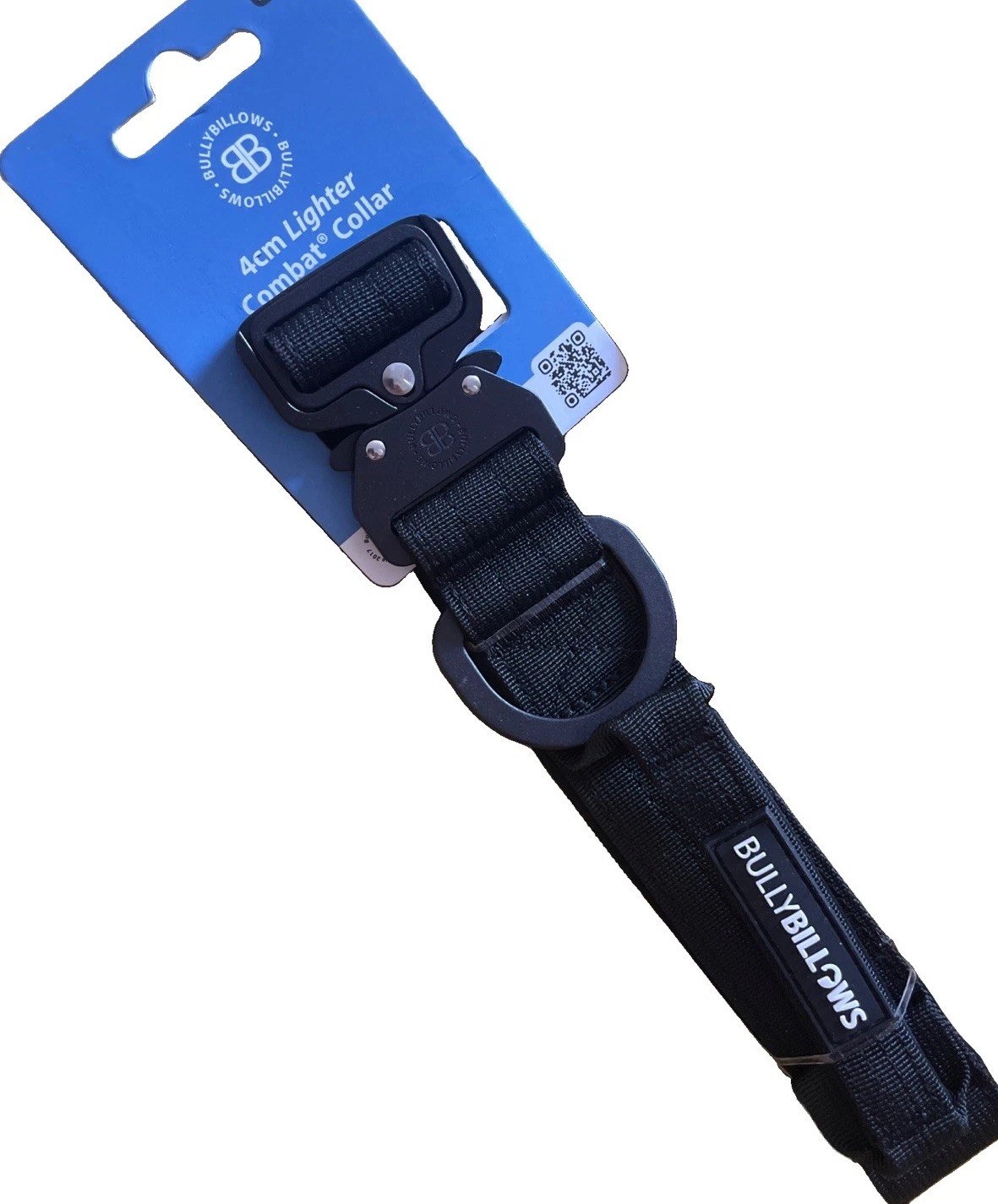 BullyBillows Combat Dog Collar with Emergency Handle 4cm Thick Black Size Small