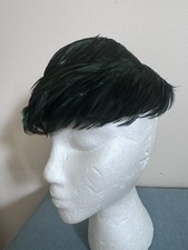 Vintage Emerald Green Feather Hat Retro Kentucky Derby Tea Party Wedding EUC